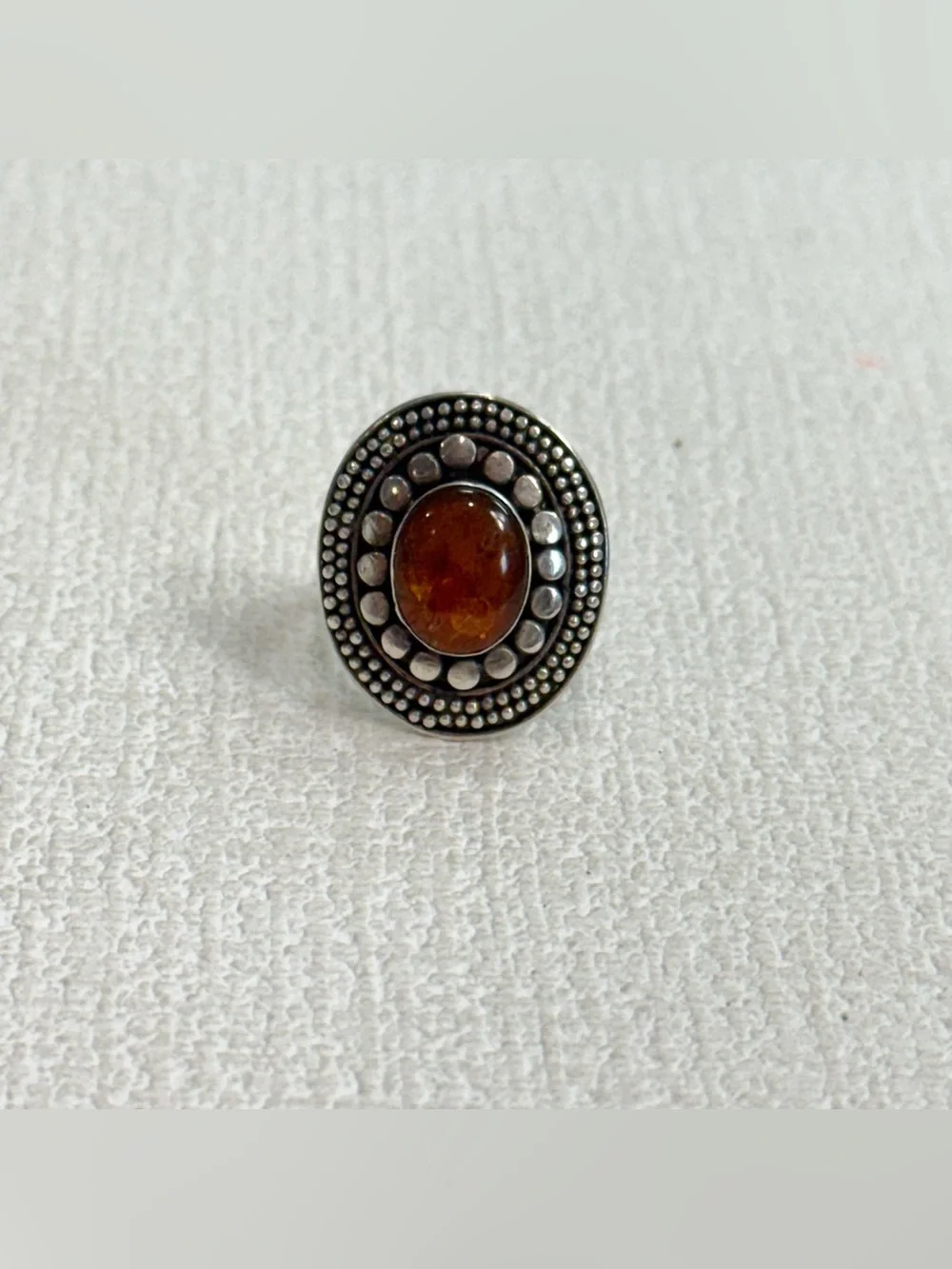 Sterling silver and amber ring - size 4 1/2